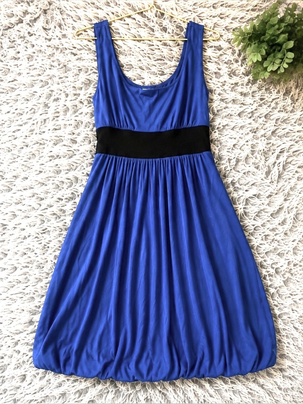 Mandees Y2K 2000s Royal Blue Bubble Hem Dress w/ Sewn-In Black Waist Belt L